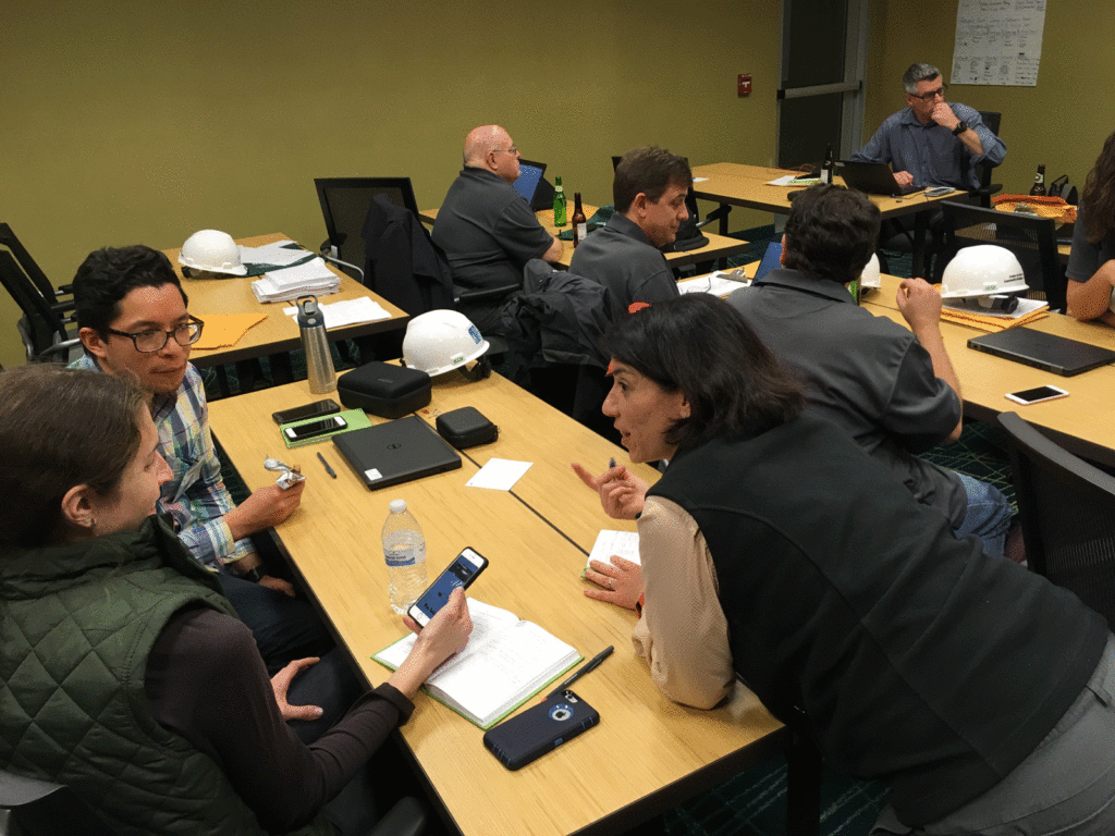 Emergency managers strategizing in an emergency operations center