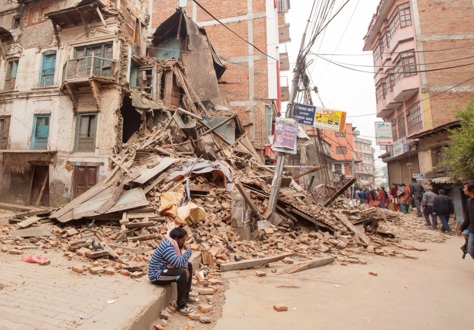 A collapsed building